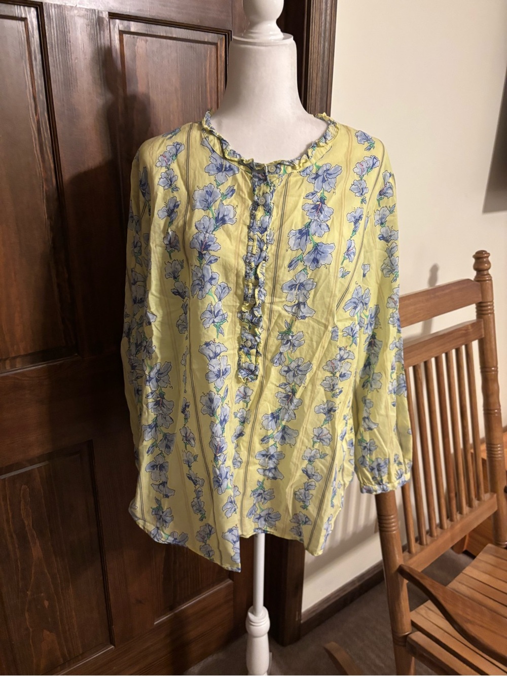 Talbots Yellow Floral Ruffle-Front Tunic